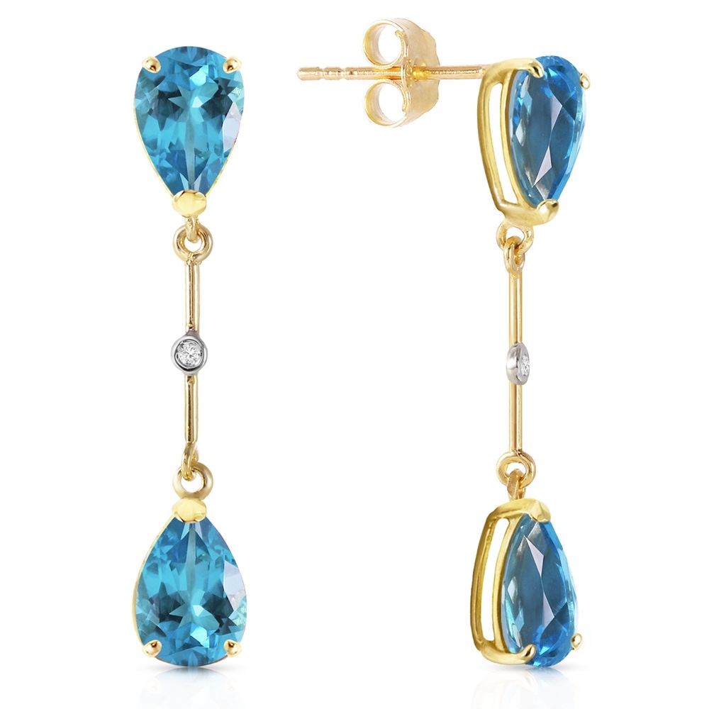 14K. GOLD DIAMONDS & BLUE TOPAZ DANGLING EARRING - Picture 3 of 4